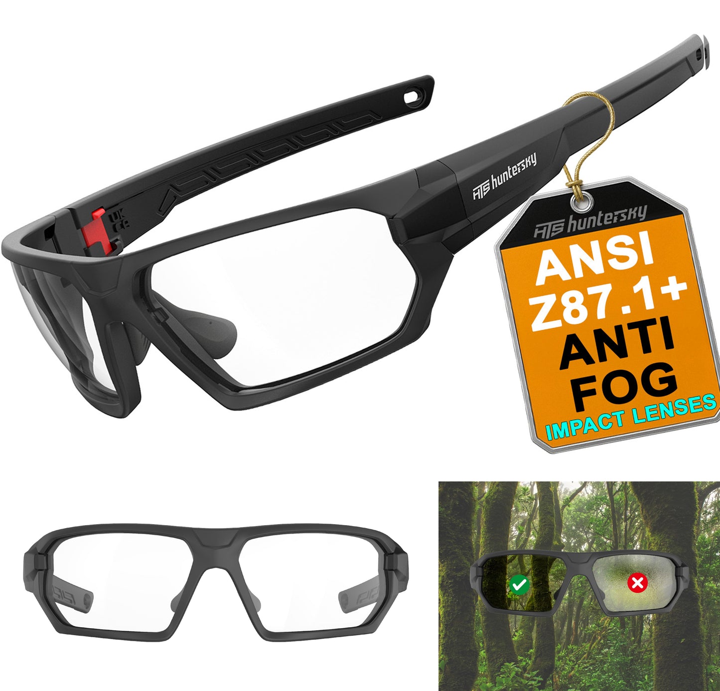 HTS HUNTERSKY Q36 Ballistic Tactical Impact Protection Anti Fog Shooting Glasses Military Grade Airsoft Range