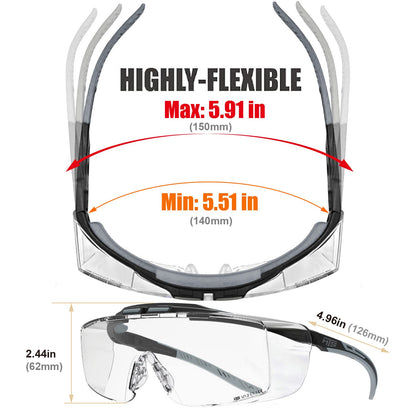 HTS HUNTERSKY 3906 ANSI Z87.1+ Anti Fog Lab Safety Glasses Fit Over Eyeglasses Up to 1.88 inch 100% UV Protective OTG Goggles