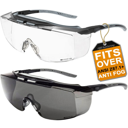 HTS HUNTERSKY 3906 ANSI Z87.1+ Anti Fog Lab Safety Glasses Fit Over Eyeglasses Up to 1.88 inch 100% UV Protective OTG Goggles