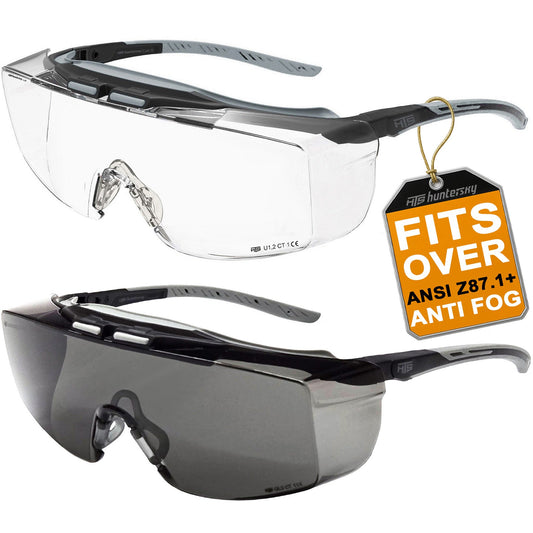 HTS HUNTERSKY 3906 ANSI Z87.1+ Anti Fog Lab Safety Glasses Fit Over Eyeglasses Up to 1.88 inch 100% UV Protective OTG Goggles