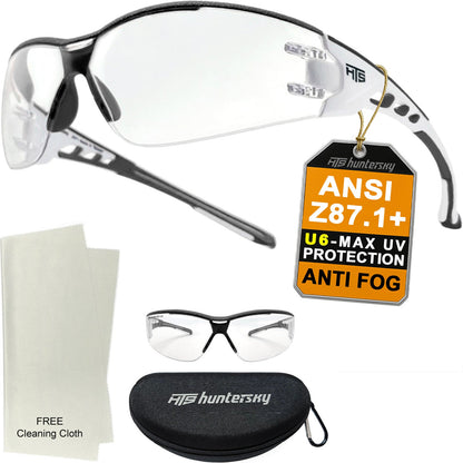 HTS HUNTERSKY E9532 Super Flexible Lightweight Anti Fog Wrap-Around U6 Clear Shooting Safety Glasses with ANSI Z87.1 Scratch Resist