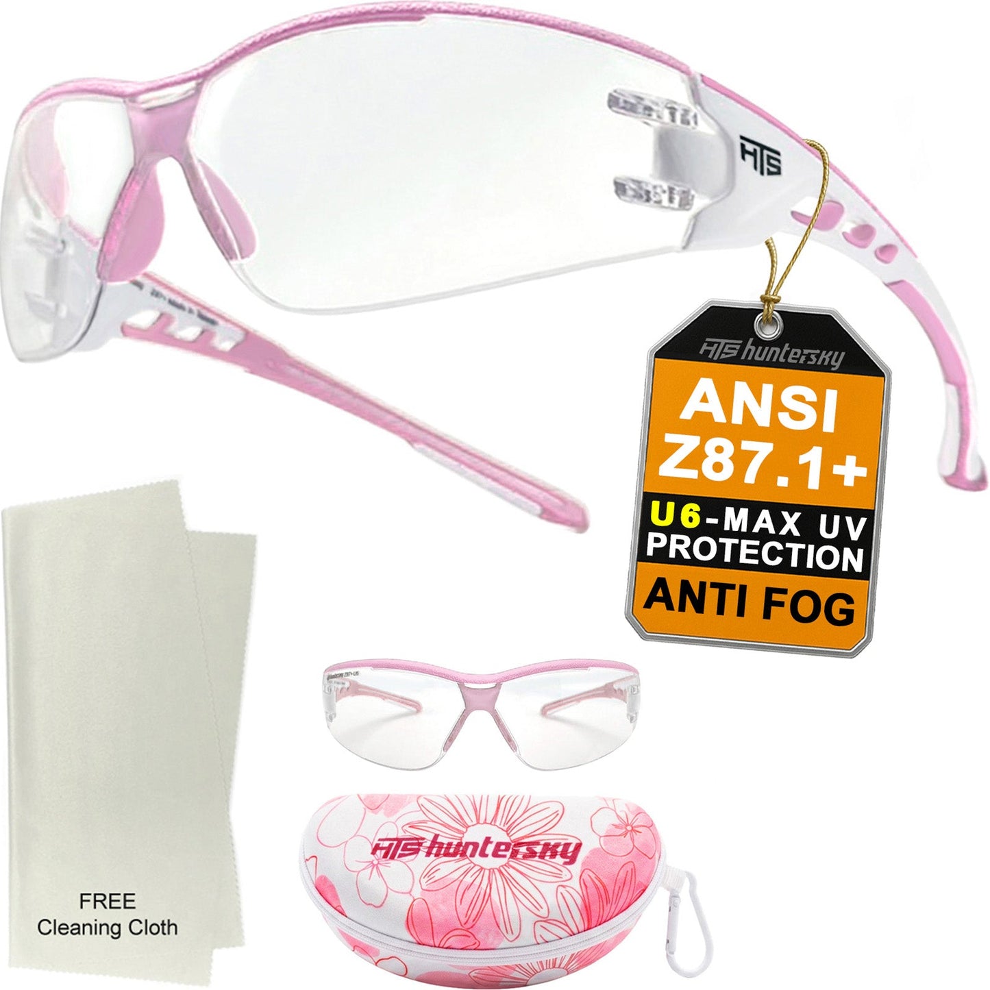 HTS HUNTERSKY E9532 Super Flexible Lightweight Anti Fog Wrap-Around U6 Clear Shooting Safety Glasses with ANSI Z87.1 Scratch Resist