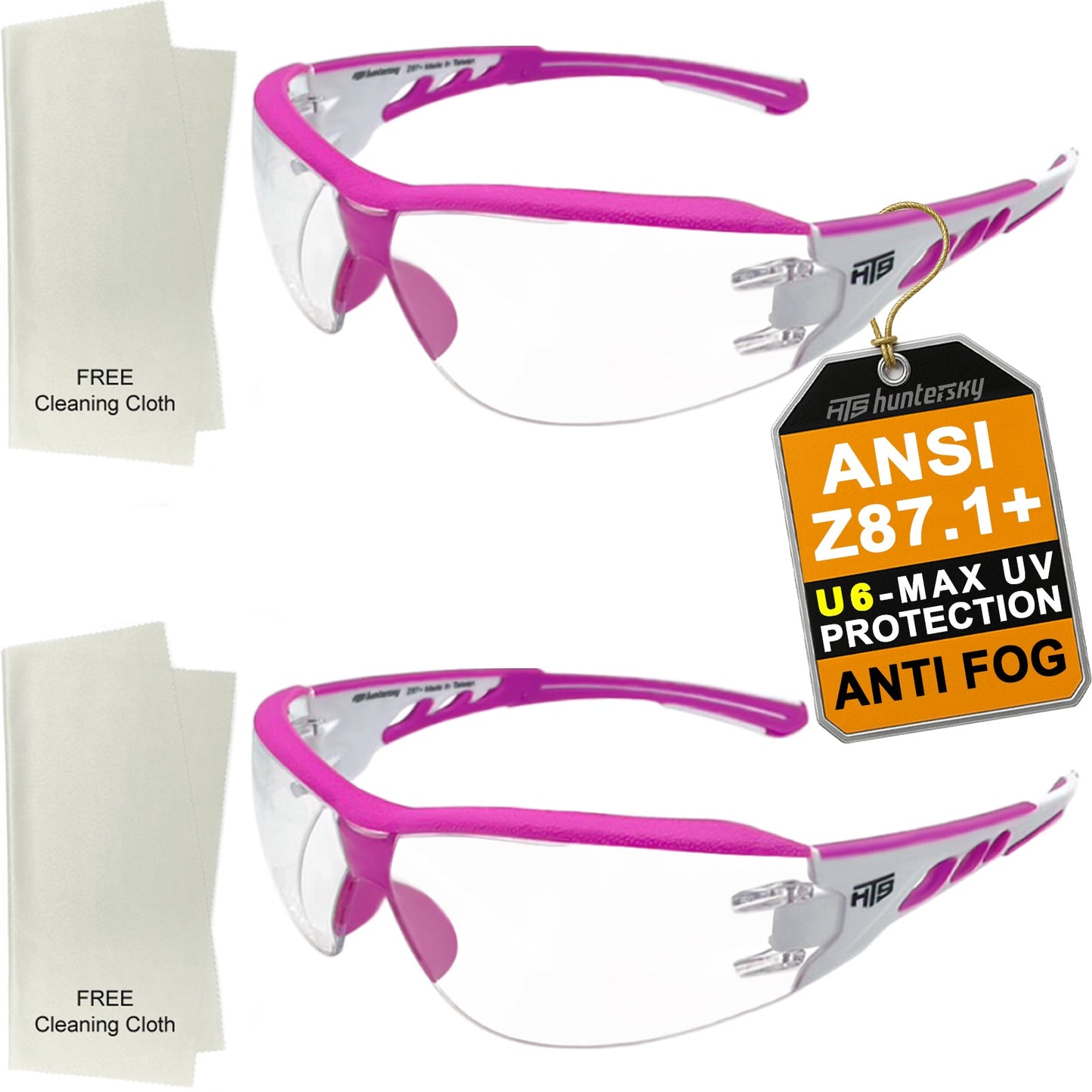 HTS HUNTERSKY E9532 Super Flexible Lightweight Anti Fog Wrap-Around U6 Clear Shooting Safety Glasses with ANSI Z87.1 Scratch Resist