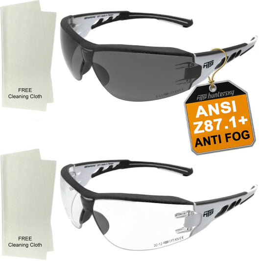 HTS HUNTERSKY E9532 Super Flexible Lightweight Anti Fog Wrap-Around U6 Clear Shooting Safety Glasses with ANSI Z87.1 Scratch Resist