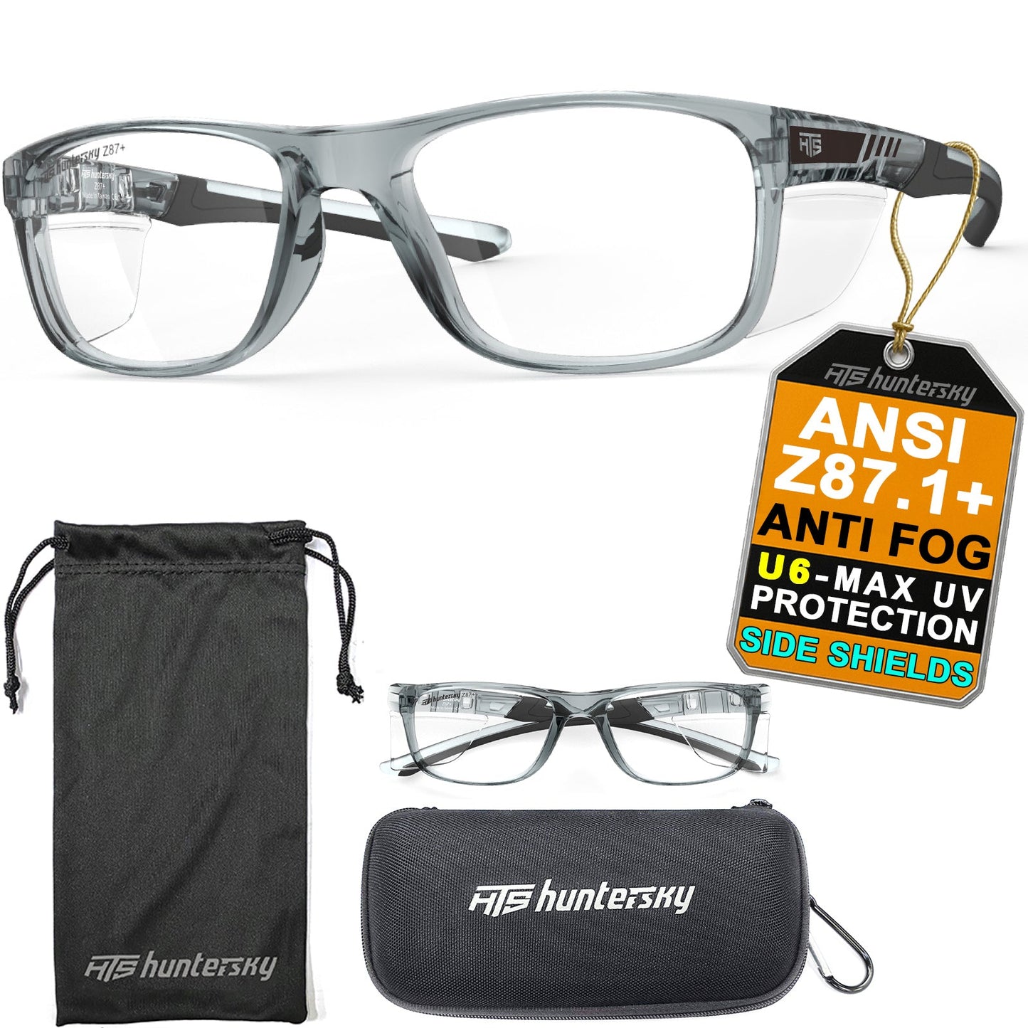 HTS HUNTERSKY P11 TR90NZZ Safety Glasses with Side Shield Small Size Women Men ANSI Z87 Anti Fog Scratch Resistant Lab Pickleball