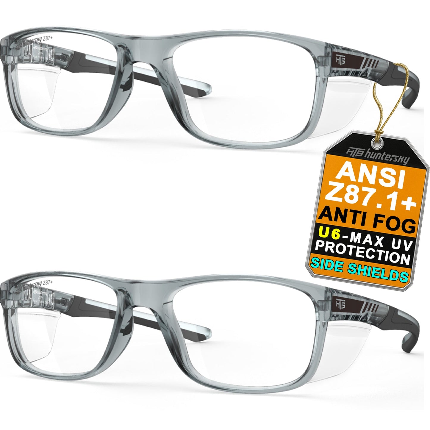 HTS HUNTERSKY P11 TR90NZZ Safety Glasses with Side Shield Small Size Women Men ANSI Z87 Anti Fog Scratch Resistant Lab Pickleball