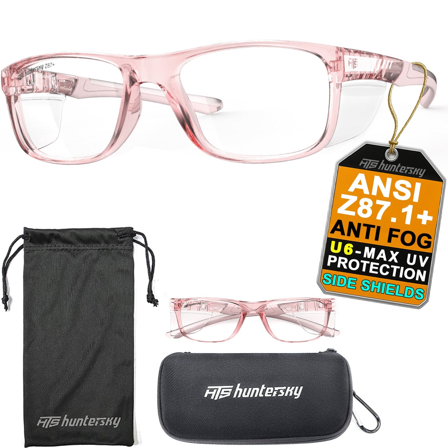 HTS HUNTERSKY P11 TR90NZZ Safety Glasses with Side Shield Small Size Women Men ANSI Z87 Anti Fog Scratch Resistant Lab Pickleball