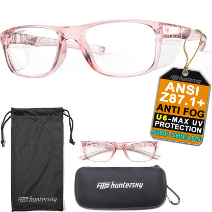 HTS HUNTERSKY P11 TR90NZZ Safety Glasses with Side Shield Small Size Women Men ANSI Z87 Anti Fog Scratch Resistant Lab Pickleball
