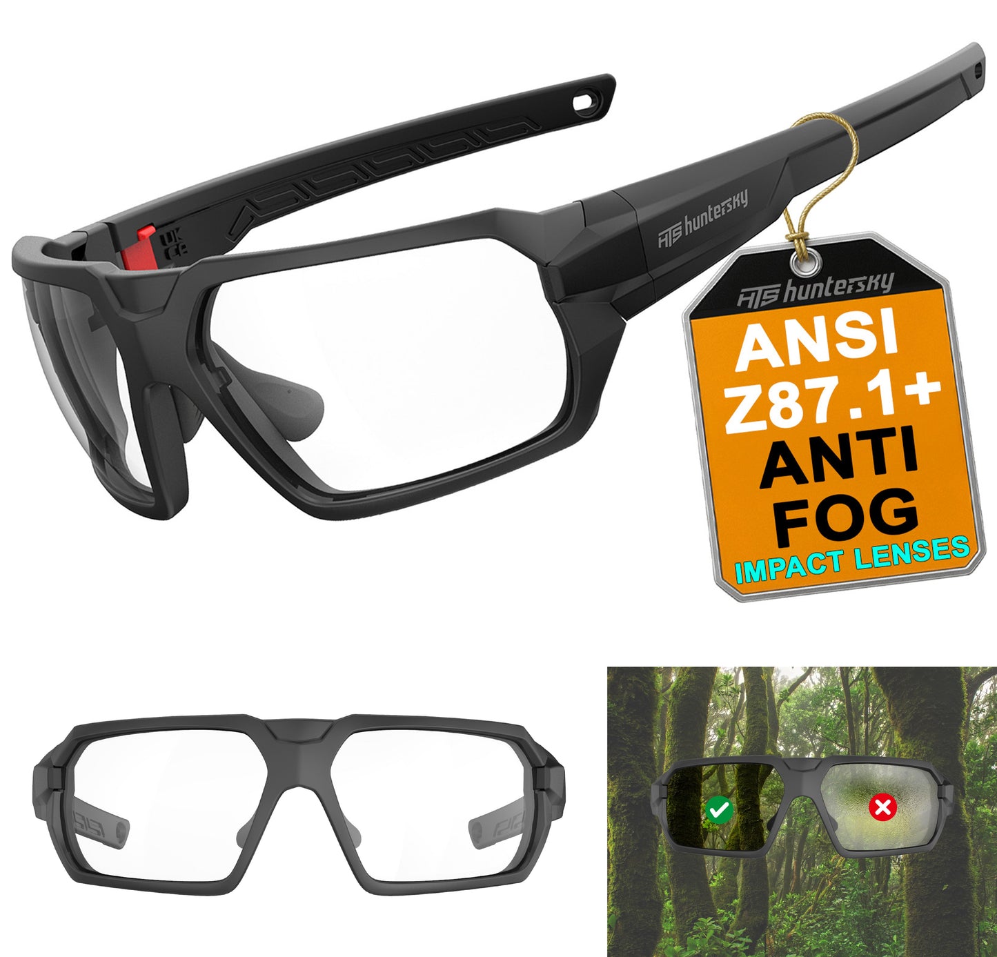 HTS HUNTERSKY Q37 Ballistic Tactical Impact Protection Anti Fog Shooting Glasses Military Grade Airsoft Range