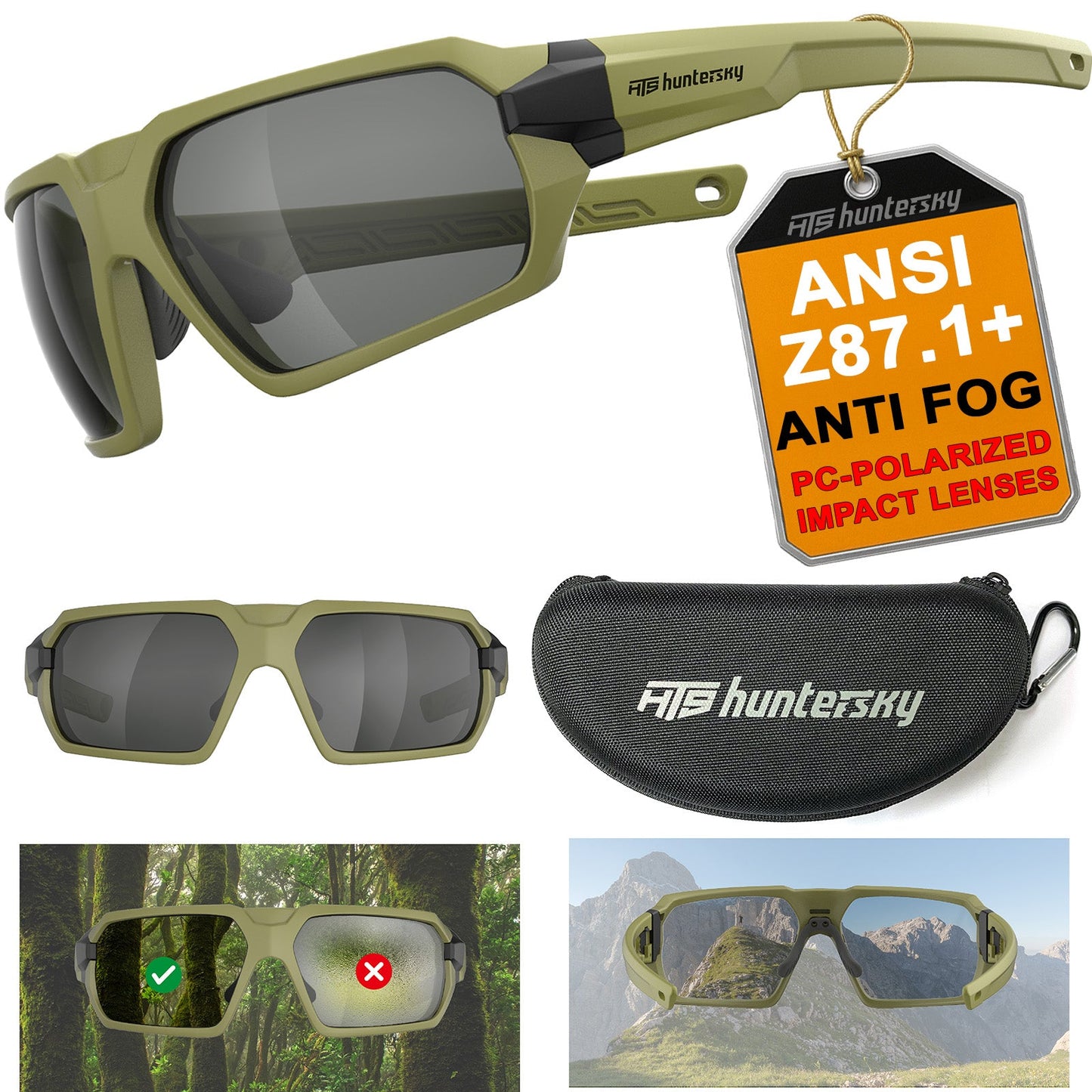 HTS HUNTERSKY Q37 Ballistic Tactical Impact Protection Anti Fog Shooting Glasses Military Grade Airsoft Range