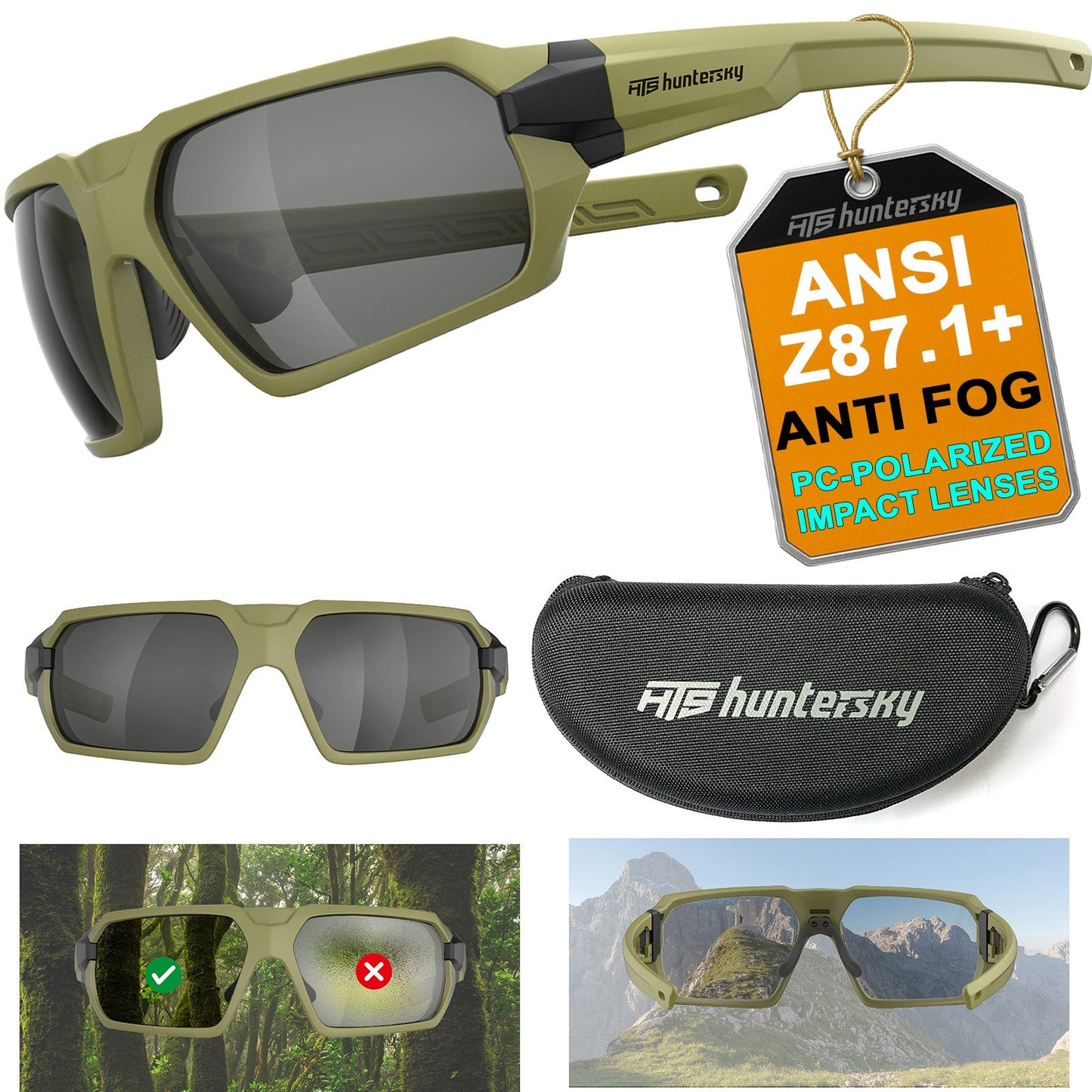 HTS HUNTERSKY Q37 Ballistic Tactical Impact Protection Anti Fog Shooting Glasses Military Grade Airsoft Range