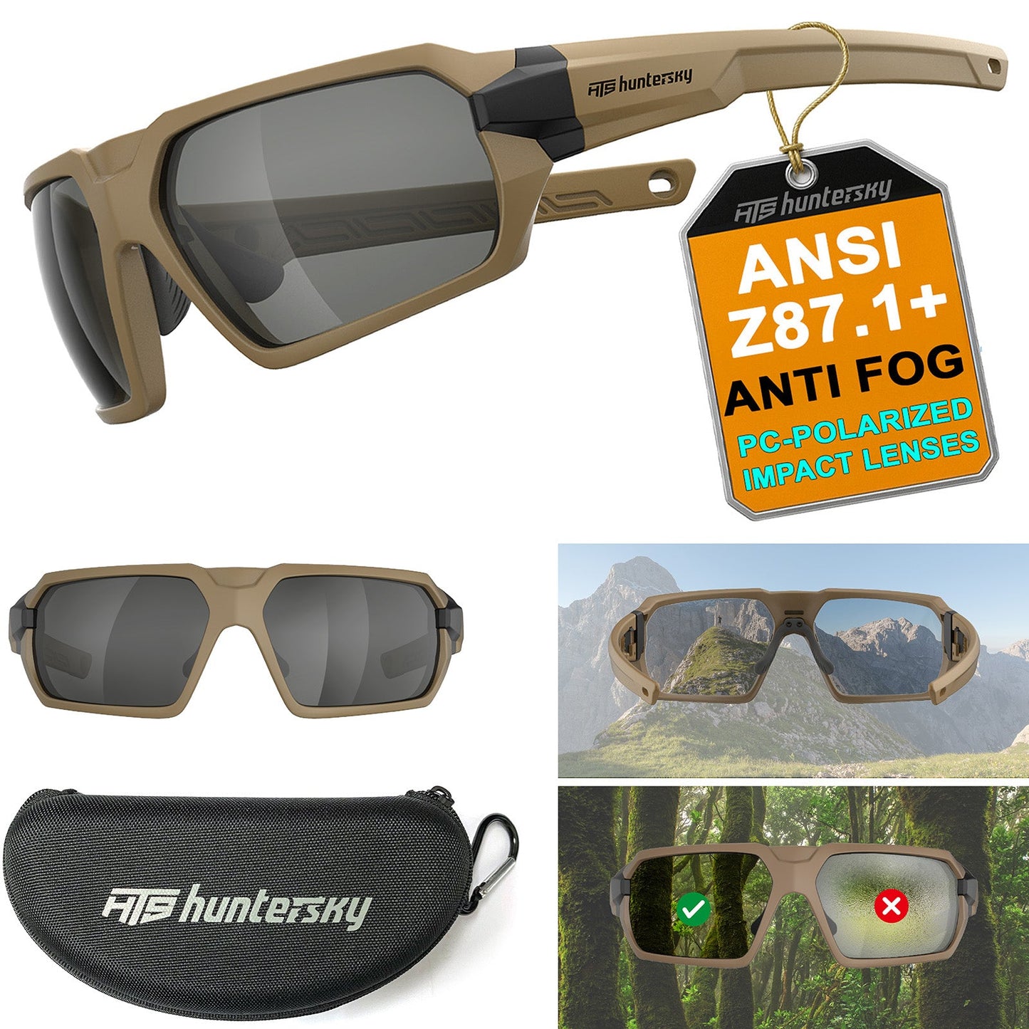 HTS HUNTERSKY Q37 Ballistic Tactical Impact Protection Anti Fog Shooting Glasses Military Grade Airsoft Range