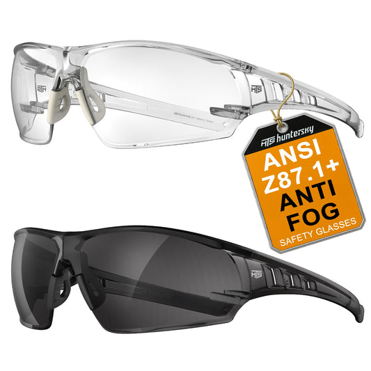 HTS HUNTERSKY S241 2 Pack Shooting Safety Glasses Anti Fog ANSI Z87.1 Small Size Clear and Tinted Lens for Lab Pickleball Cycling
