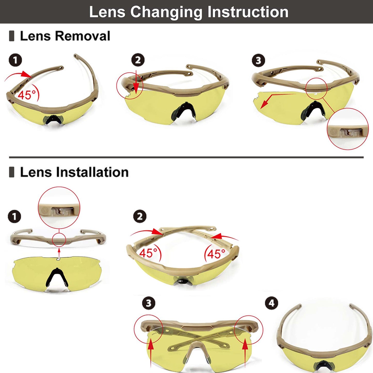 HTS HUNTERSKY S57 Ballistic Tactical Shooting Glasses ANSI Z87+ UV400 Protective Eyewear