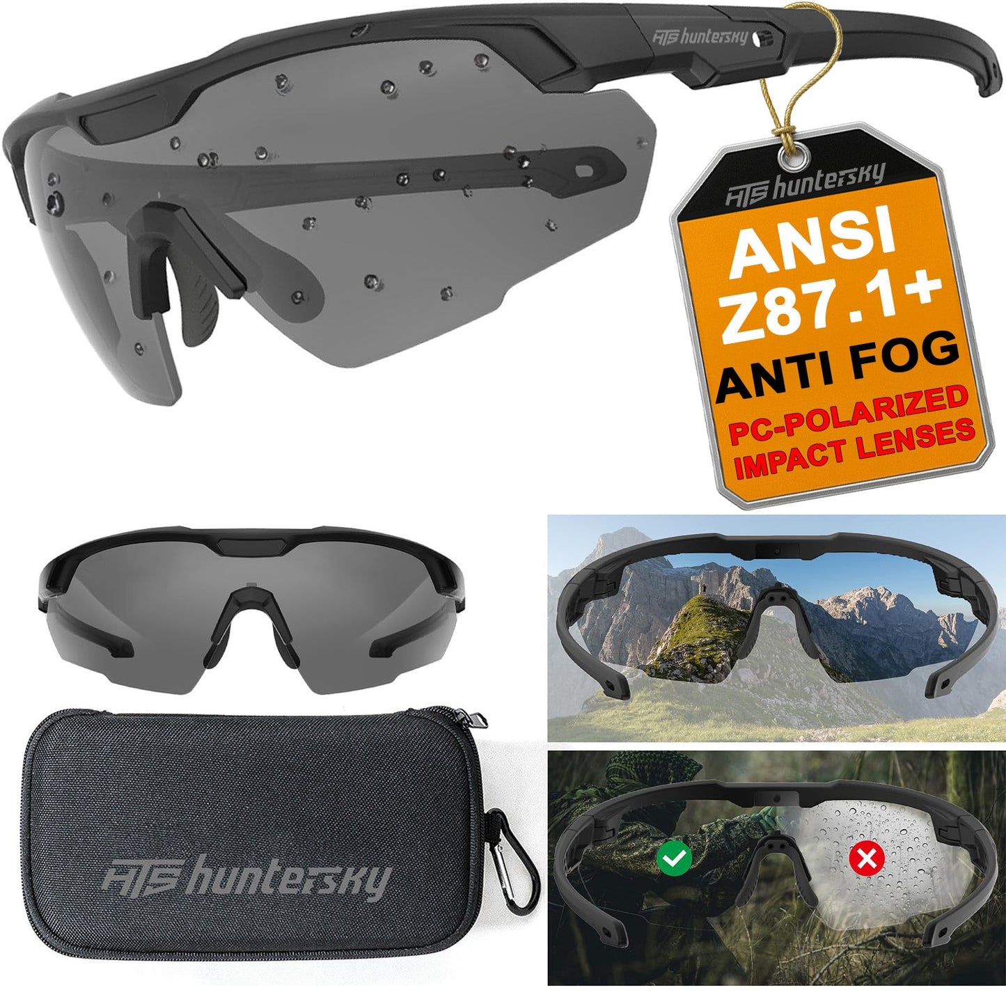 HTS HUNTERSKY S57 Ballistic Tactical Shooting Glasses ANSI Z87+ UV400 Protective Eyewear